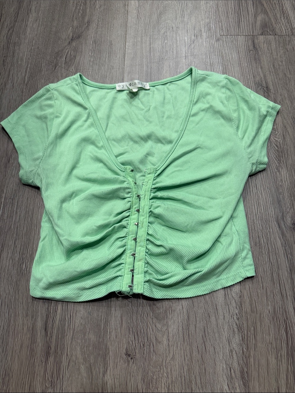 eye candy Mint Green Ruched Hook-&-Eye Crop Top